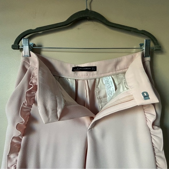 Zara Sz S Blogger’s Favourite Pastel Pink Trousers With Ruffles EUC - Picture 6 of 14